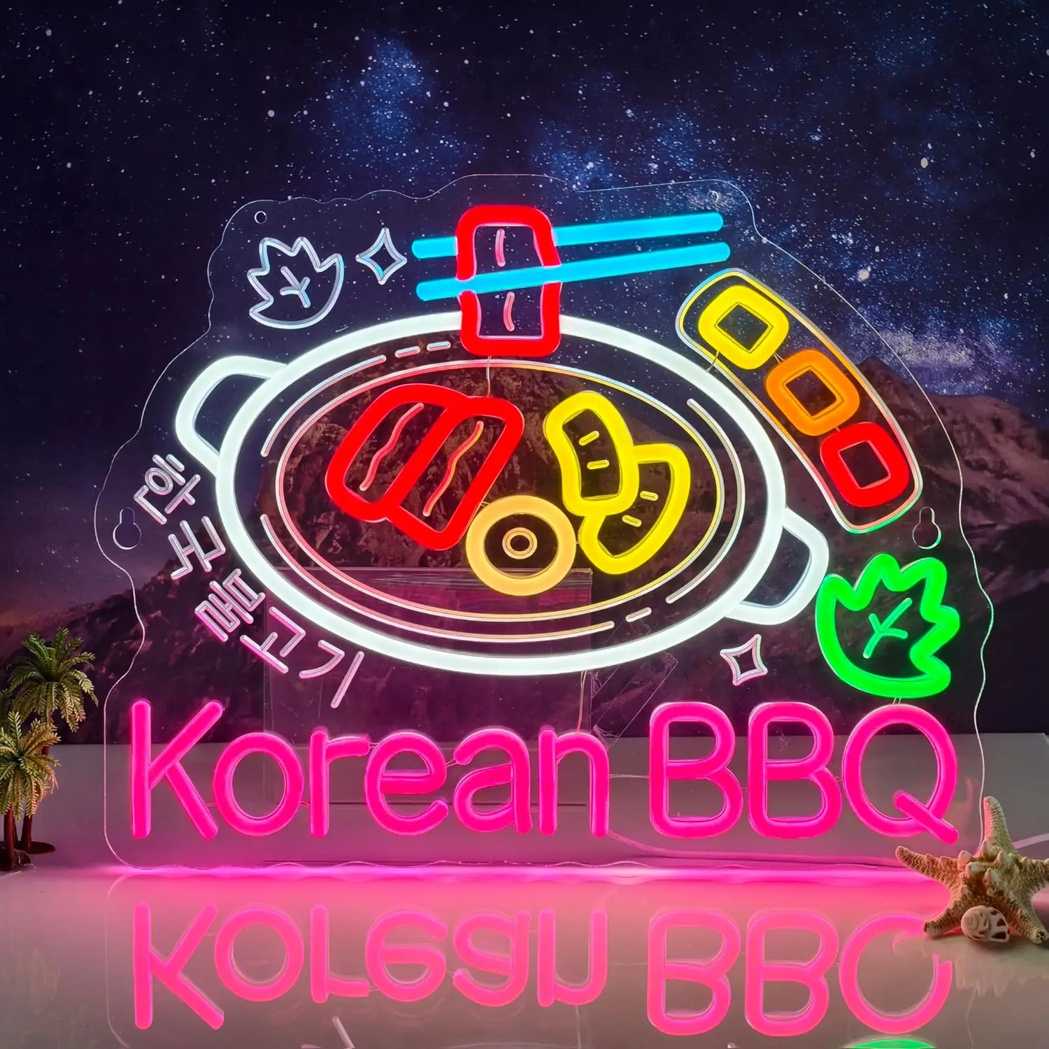 الكورية شواء النيون USB عكس الضوء LED ضوء النيون للأعمال الكورية مطعم شواء سوق الغذاء المطبخ المنزل جدار ديكور فني #4