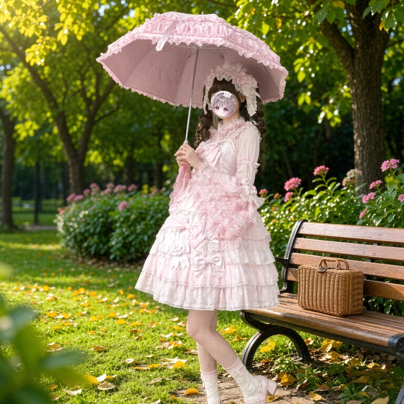 Gothic Lolita Princess Umbrella Birdcage Lace Black Parasol Five Layer Coating Wedding Cosplay Sun Shade Women 고딕 양산