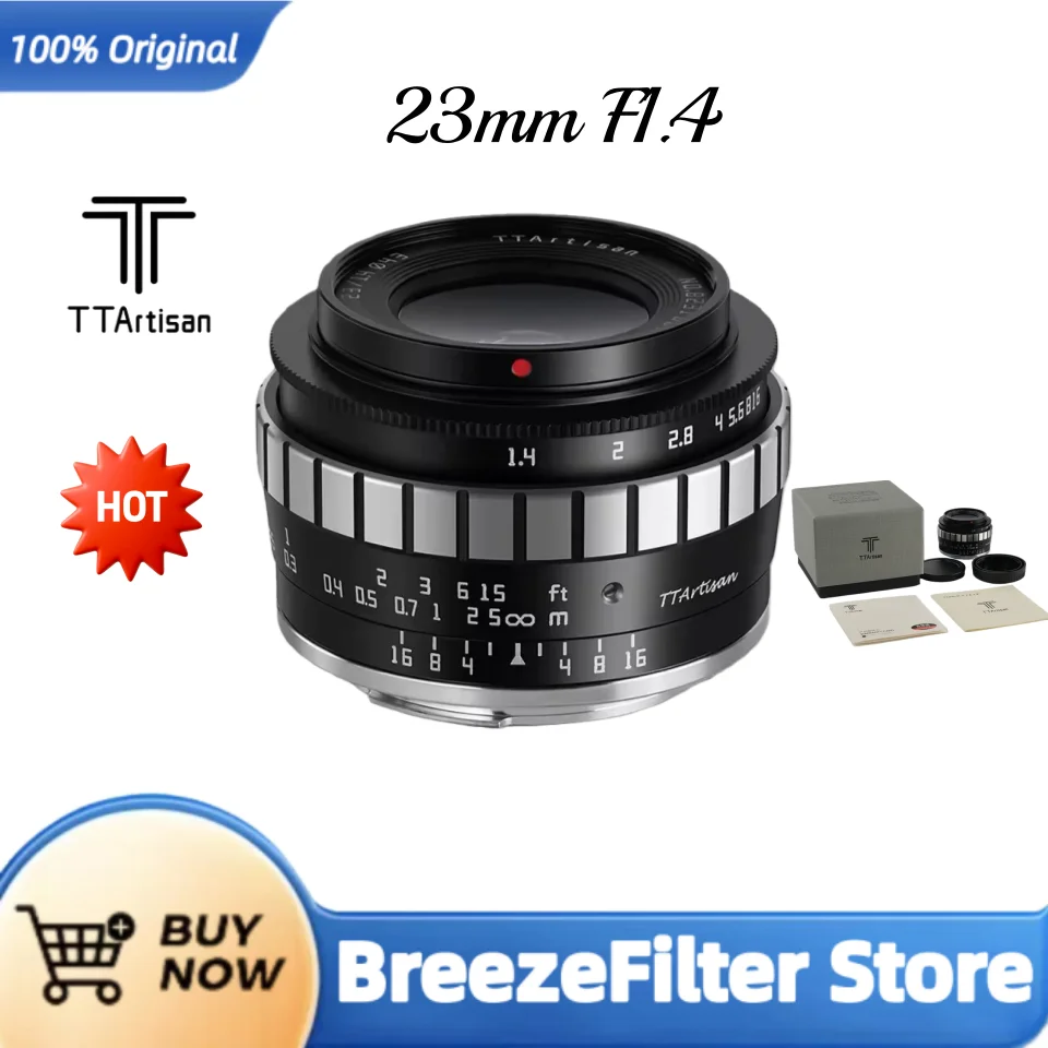 Объектив TTArtisan 23mm F1.4 APS-C с большой апертурой и ручной фокусировкой для Sony E, Nikon Z, Fuji X, Canon EOS M, M4/3, MFT, Leica, Sigma, Panasonic L