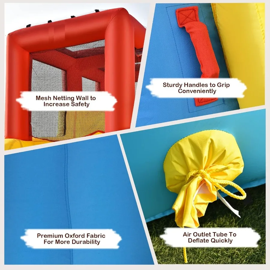 Corrediça de água inflável, casa de salto 7 em 1 com 2 slides parede de escalada respingo piscina aro de basquete pistola de água, parque aquático ao ar livre