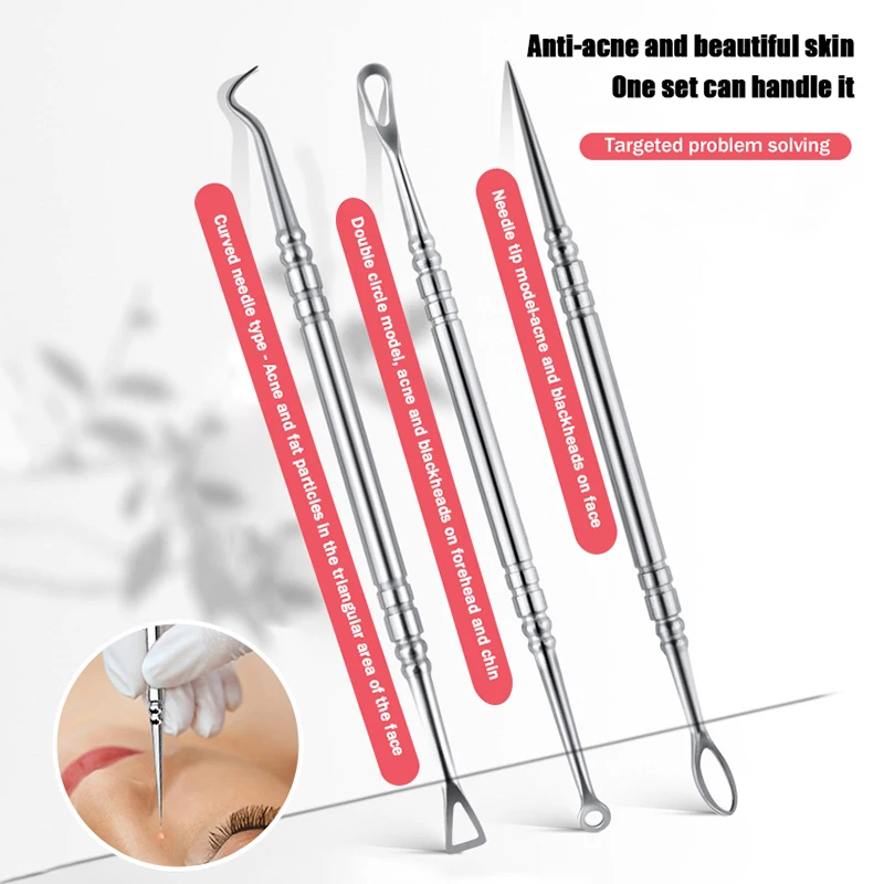 Agujas de acero inoxidable para eliminación de espinillas y acné, herramienta de limpieza profunda, Kit de cuidado de la piel facial