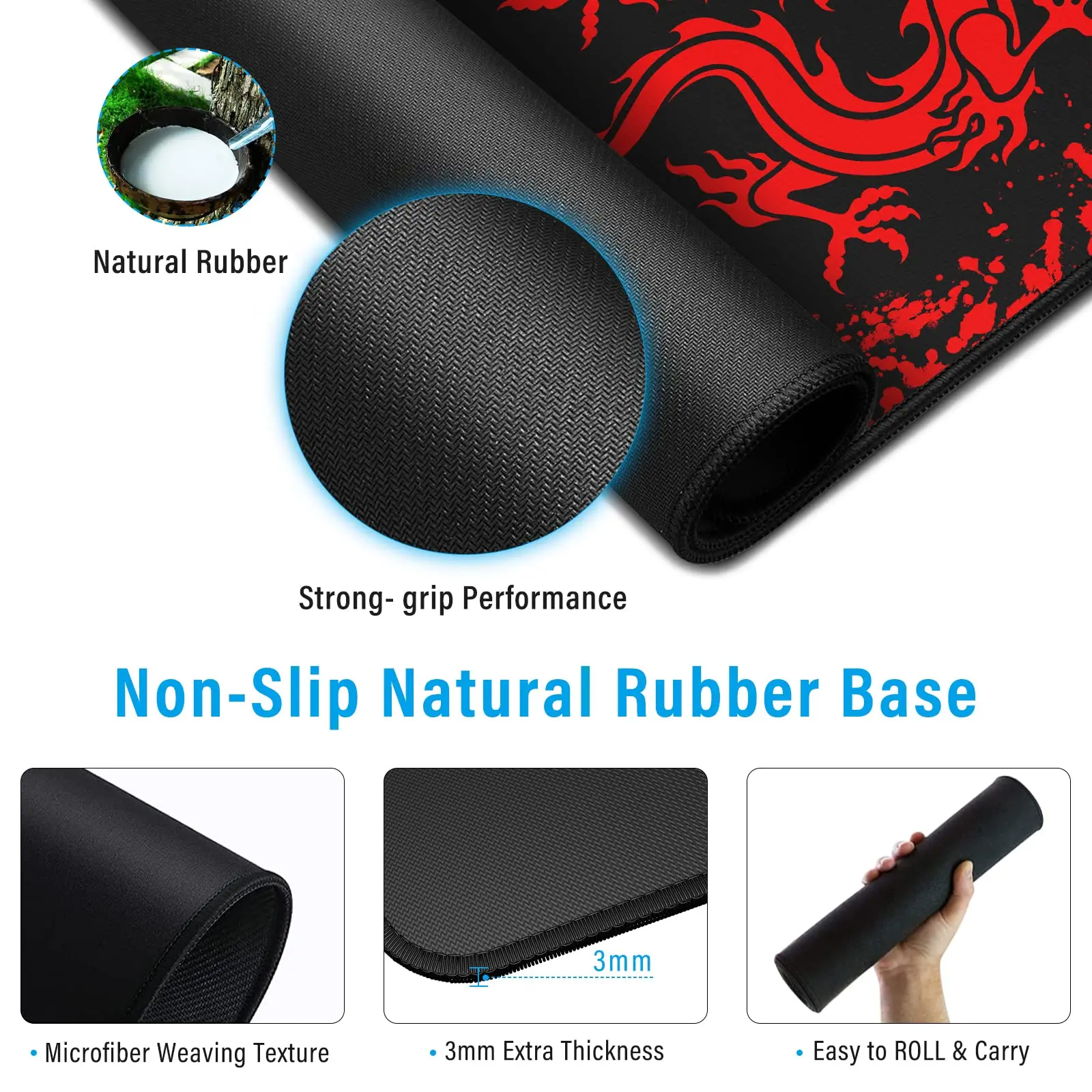 Red Gaming Mouse Pad, Oriental Dragon Pattern Table Mat,XXL Waterproof Keyboard and Mousepad,for The Perfect Gift for Friends