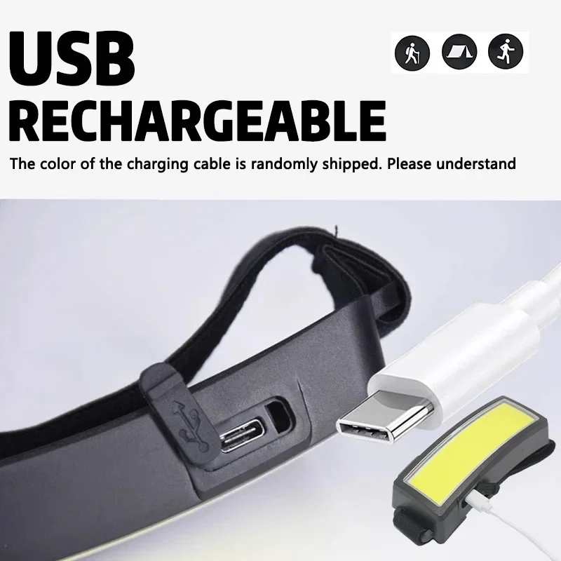 COB 180° Floodlight LED Headlamp FlashlightFlashlight 3 Modes Built-in Rechargeable Battery Head Lamp Hiking Camping LED Lamp