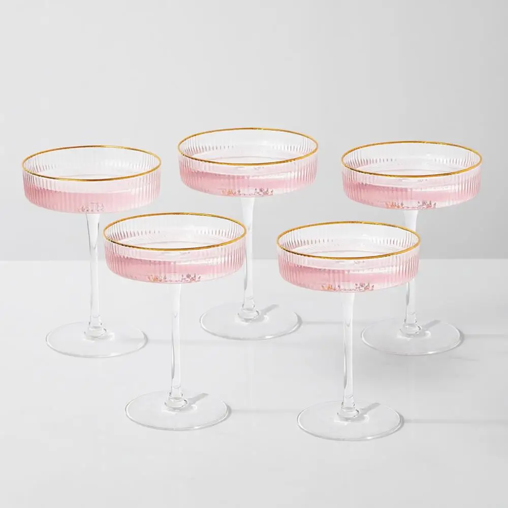 

Champagne Coupe Glasses Set of 4, Gold Rimmed, 7oz Vintage Cocktail Glass, Ribbed Luted Glassware for Champagne, Cosmopolitan, S