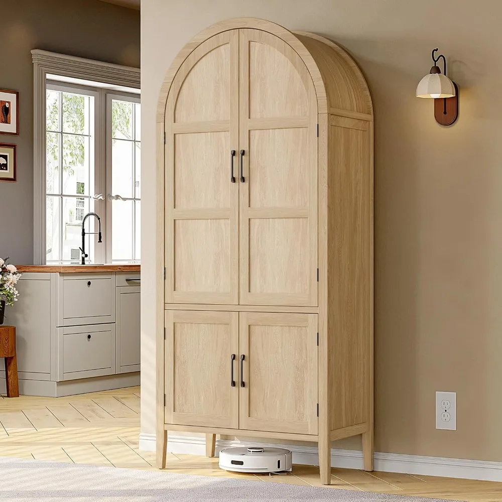 

5-Tier Wooden Arched Kitchen Pantry Cabinet with Doors and Shelves, Farmhouse Style Storage