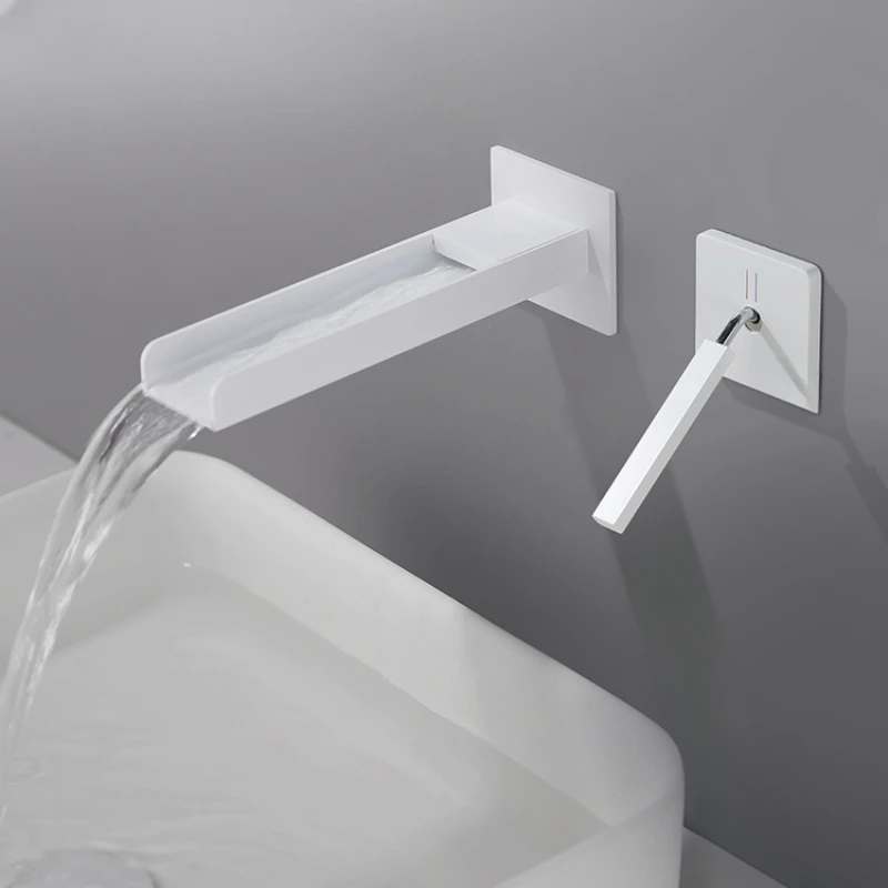 

Gun gray white concealed basin splash proof faucet waterfall constant flow cold and hot wall type all copper