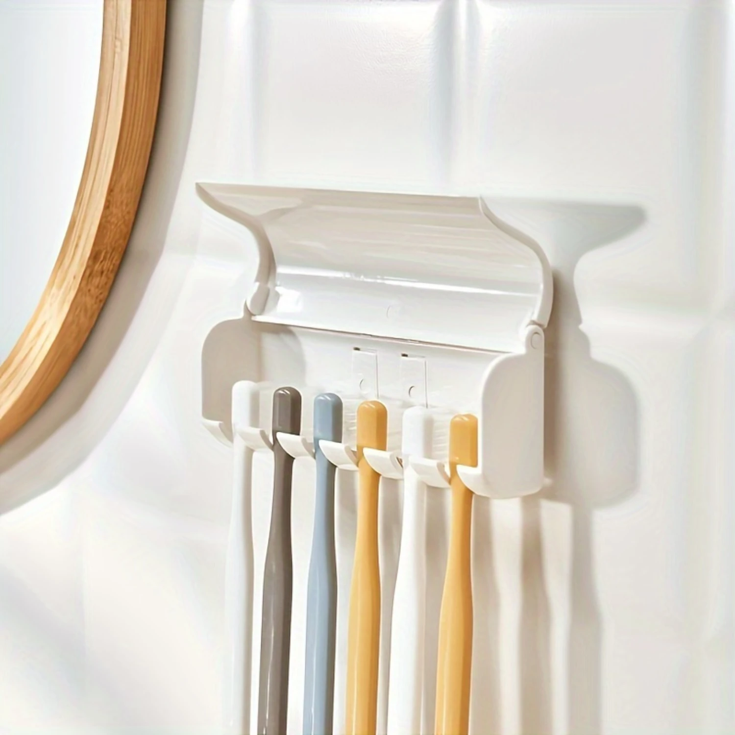 Space-Saving Wall-Mounted Toothbrush & Toothpaste Holder - 6-Slot Organizer For Bathroom , Easy Install