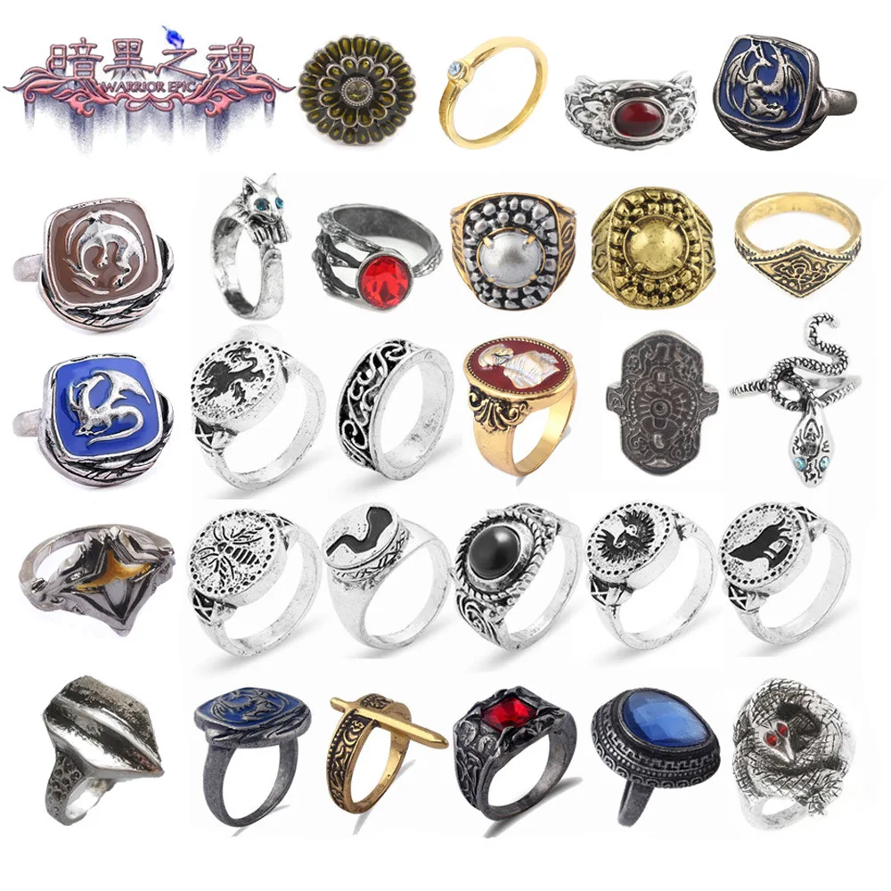 Anillo de juego Dark Souls, anillo de estilo Vintage de zafiro negro y rojo, anillos de Metal ajustables para mujeres y hombres, accesorios de joyería para disfraz, regalo