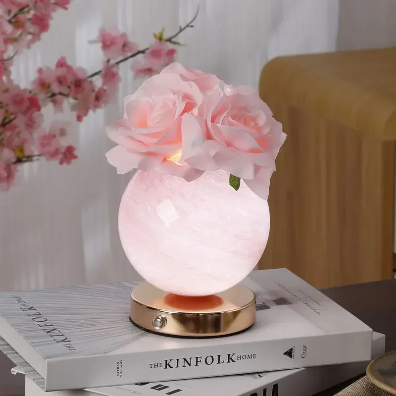 

Champagne Rose Rechargeable Night Light Atmosphere Creative Rose Decoration Bedroom Romantic Gift Lantern