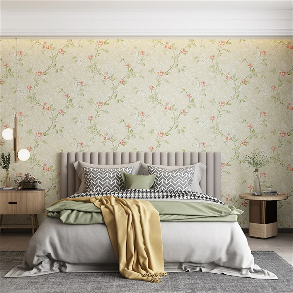 

American Rustic Wall Papers Roll Home Decor Beige Vine Floral Wallpaper for Bedroom Living Room Walls Mural Papel De Parede