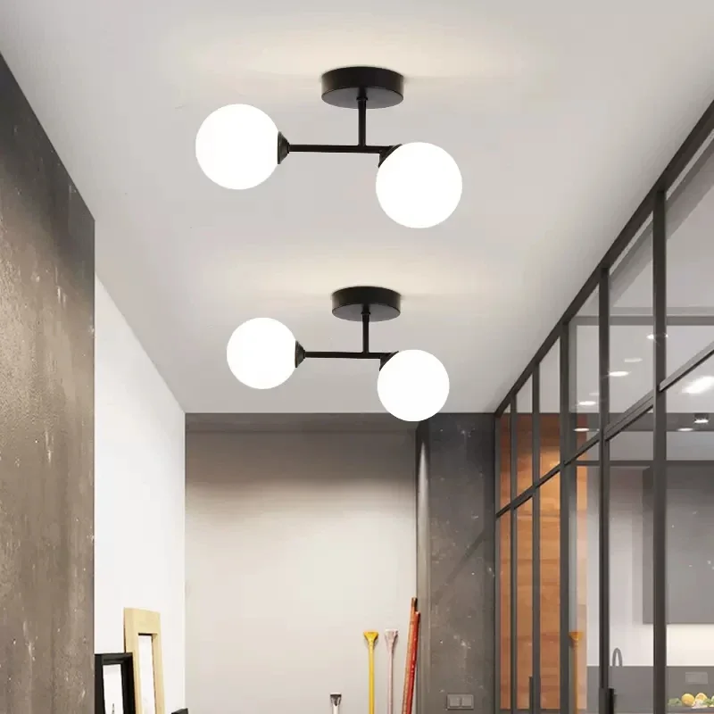 Moderne Glazen Plafondlamp Minimalistische Zwart Goud Hoofden Garderobe Verlichting Voor Gang Gangpad Balkon Entree Armaturen Kamer Decor