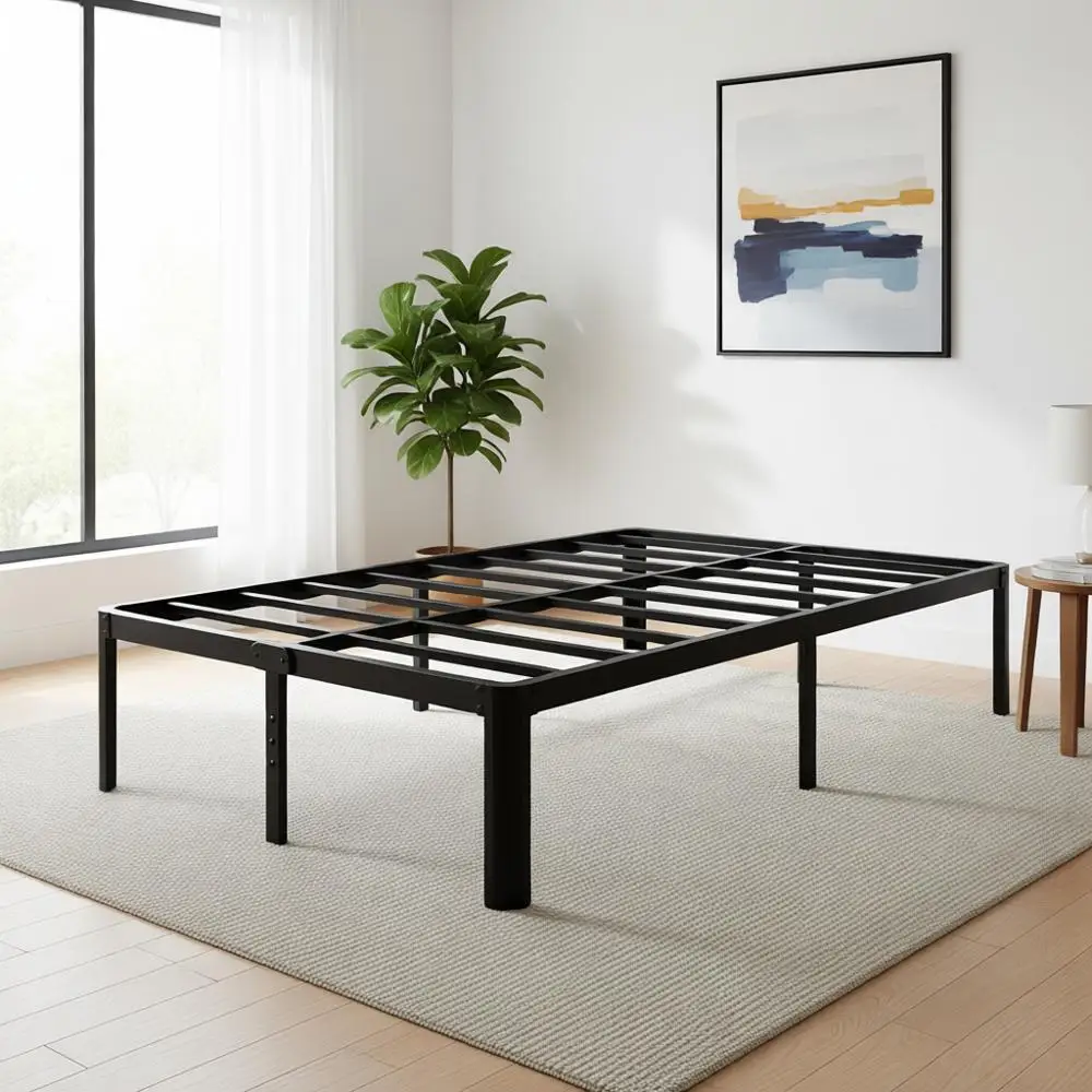 

18 Inch High Queen Metal Platform Bed, Round Edge, Easy Assembly, Heavy Duty, Black