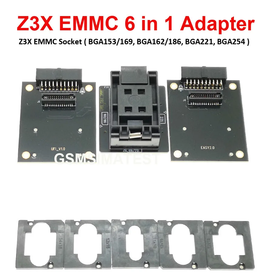 Z3X EMMC Socket Adapter, 6 in 1, BGA153, 169, BGA162, 186, BGA221, BGA254, Z3X, Easy Jtag Plus, UFi Box