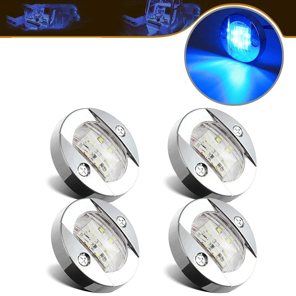 4 قطعة تيار مستمر 12 فولت مركبة بحرية مستديرة LED أضواء مجاملة المقصورة سطح السفينة ستيرن 6 LED الجانب ماركر ضوء الملاحة الضوء الأزرق