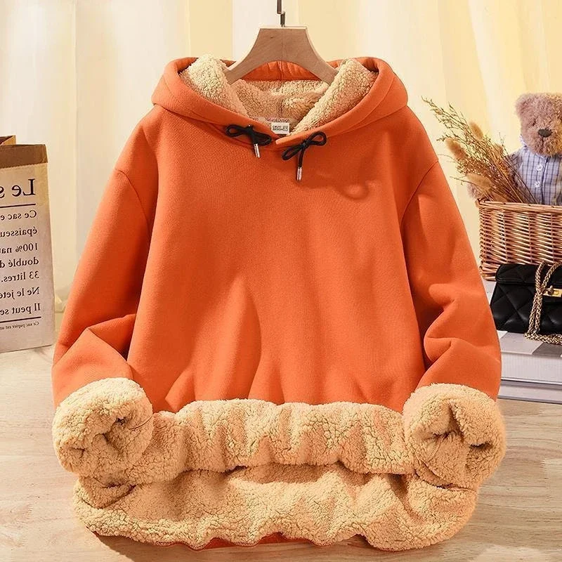 Orange Sweater Men\'s Cashmere Thickened Sweatshirts Winter Autumn and Winter Hooded Couple\'s Fashion Brand Cashmere Hoodies