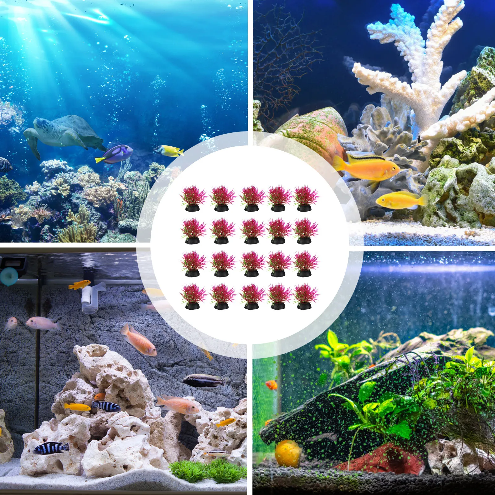 Non Planted Aquarium Fish - 20個入りプレミアム人工水草飾り、水槽水族館の景観装飾用、安全で無毒なプラスチック製水生植物飾り