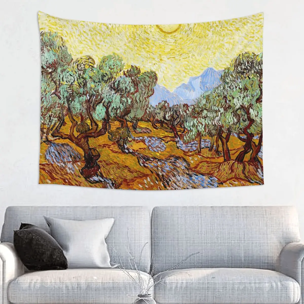 Van Gogh Olive Trees With Yellow Sky Sun Tapestry Hippie Wall Hanging Decoration for Bedroom Cloth Mandala Wall Tapestry