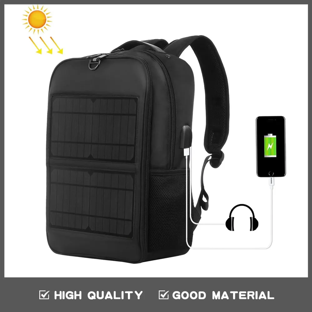 Solar Backpack 14W Solar Panel Powered Backpack Laptop Bag Water-resistant Large Capacity with External USB Charging Port