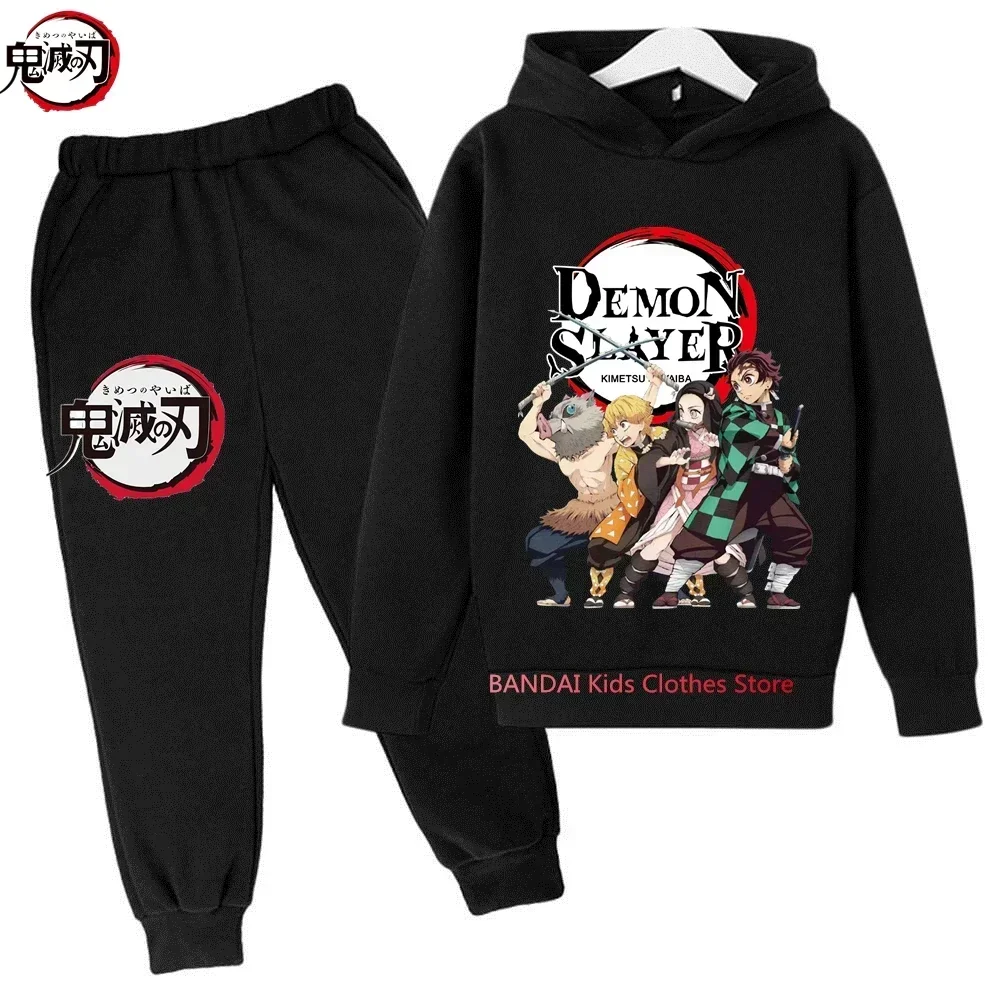 2-13 anni bambini Demon Slayer felpe con cappuccio set felpe a maniche lunghe autunno e primavera per bambini pantaloni 2 pezzi abiti in Costume