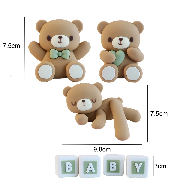 Teddy Bear Cake Toppers Baby Bear Baby Shower Decorations Baby Blocks for Cake Decor Gender Reveal Cake Decorating