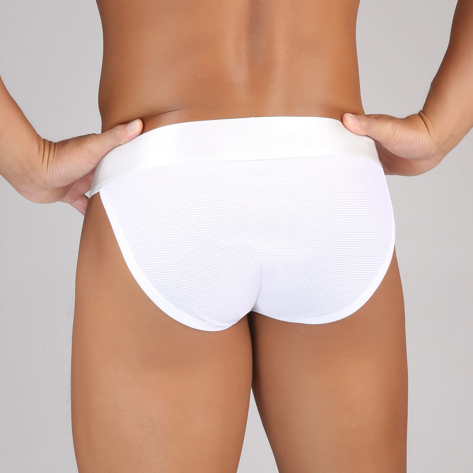 Hollow Penis Pouch Briefs Men Underwear Sexy Underpants Man Panties Mesh Lingerie High-cut Wide Waistband Metal Buckle Decor image 3