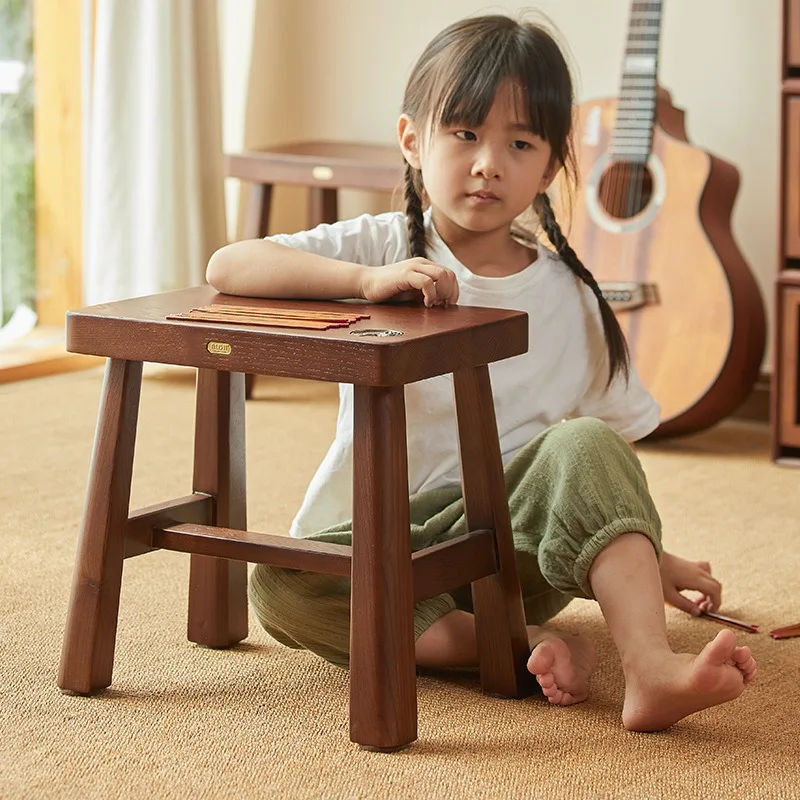 American retro solid wood small bench, modern simple shoe changing stool at the door of the home, living room ash wood low