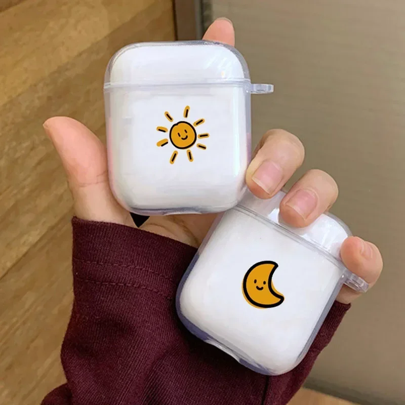 Simple Sun Moon Couple Clear Case for Airpod Pro 2 3rd 4th Earphone Cover for Airpod 2 1 Transparent Protective Accessorie Funda