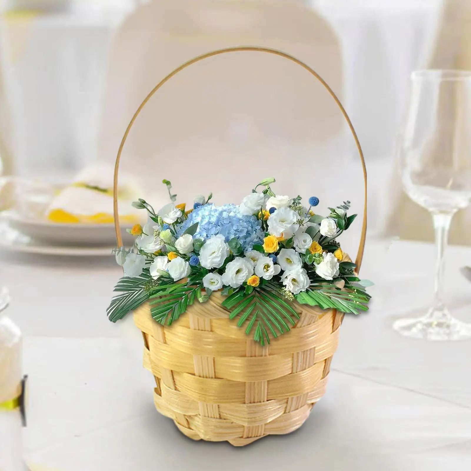 Basket For Flowers Rustic Basket with Handle Portable Miniature Woven Desktop Ornament For Garden Home Outdoor Wedding Farmhouse
