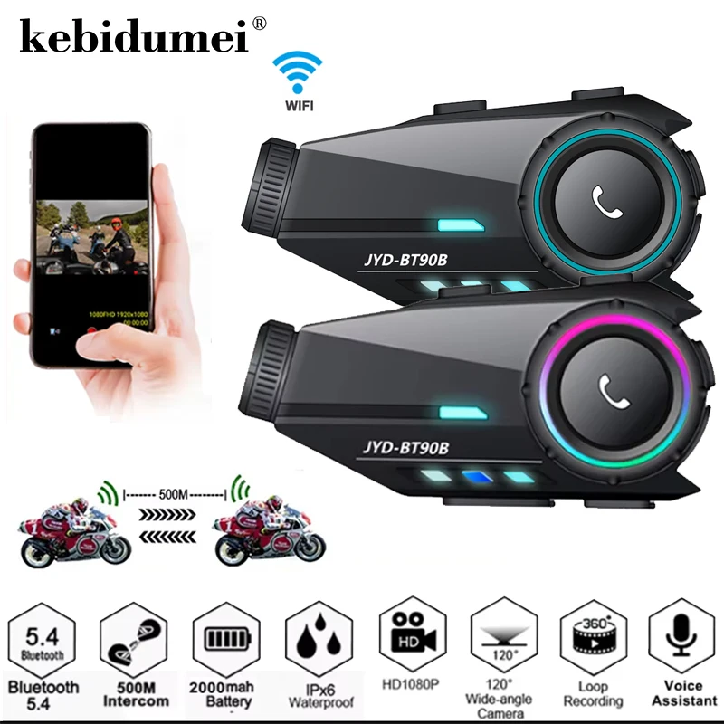 motorcycle-helmet-headset-intercom-2000mah-moto-dash-cam-waterproof-bt54-wireless-speaker-500m-interphone-for-2-rider-earphone
