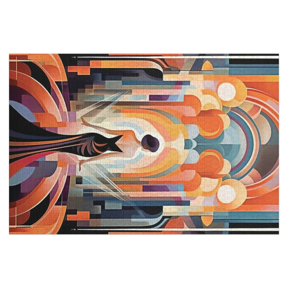 Vintage Art Deco Poster with female figure Jigsaw Puzzle Iq Photo Wooden Boxes Puzzle