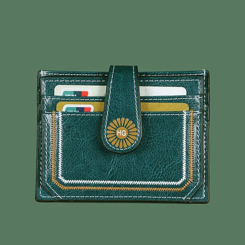 Carteras pequeñas cortas verdes para mujer, tarjetero plegable Vintage, bolso para licencia de conducir, exquisito bolso para tarjetas de alto grado, moda