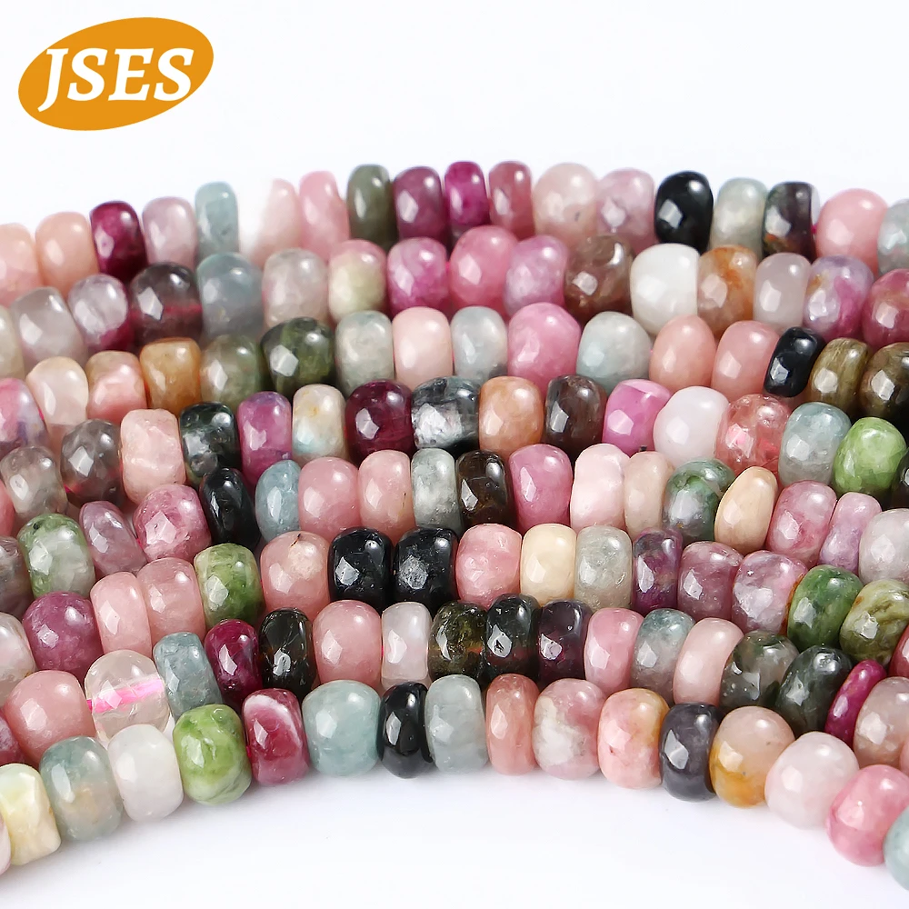 

JSES AA Natural Colorful Tourmaline Rondelle Beads 4*6mm 5*8mm Loose Gemstone Crystal Beads for Jewelry Making DIY Accessories