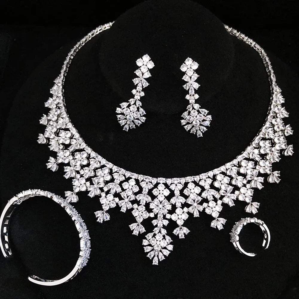 Missvikki модный прозрачный кристалл 4 шт. ожерелье серьги браслет кольцо вечерние комплект ювелирных изделий для женщин роскошный цирконий