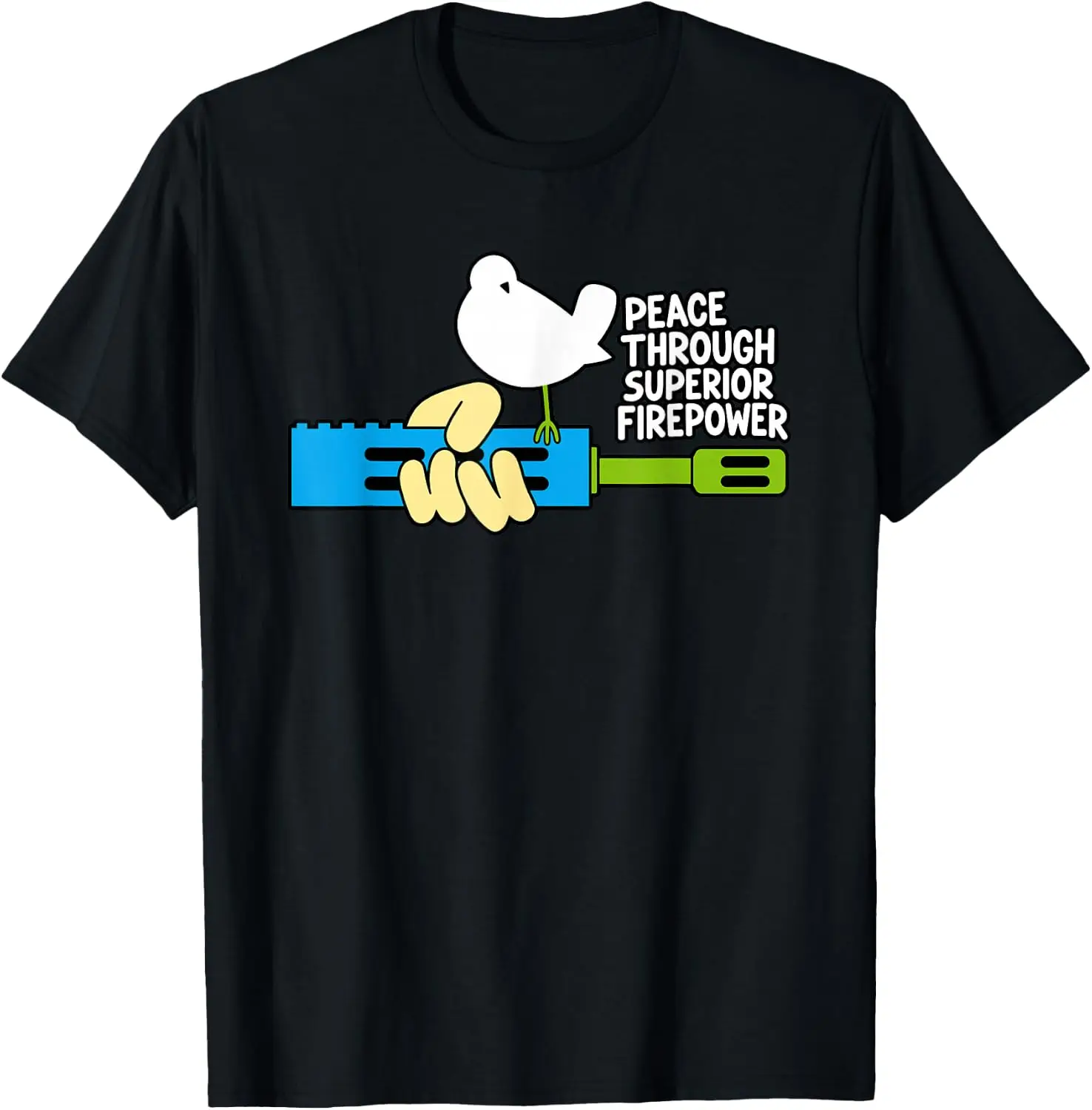 Peace Through Superior Firepower Funny 2A Dove On Barrel USA T-Shirt Premium heavyweight pure cotton—stylish, versatile, and unisex; a perfect Christmas gift suitable for year-round wear.