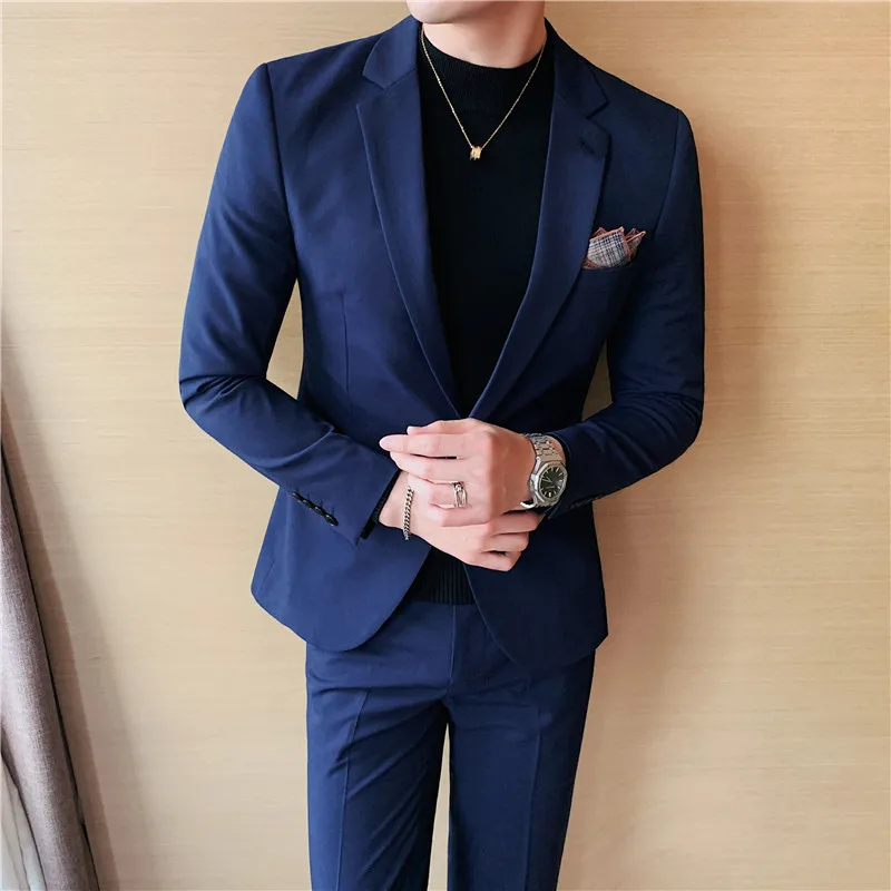 (Jas + Broek) 2023 Pakken Mode Nieuwe Mannen Hoge Kwaliteit Lage Prijs Zakelijke Bruiloft Bruidegom Pure Kleur Blazers Broek 2 Stuks Set