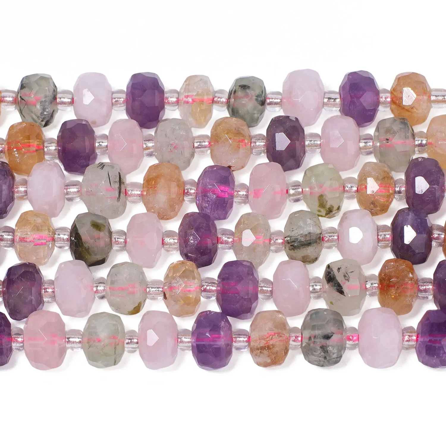 AAA+ Faceted Wheel Mix Natural Stone Citrine Amethyst Rose Quartz Beads Rondelle Spacer Beads for Jewelry Making DIY Bracelets