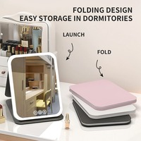 LED Vanity Mirror 3 Colors Touch Screen USB Rechargeable Dimmable 3 Brightness Levels Portable Foldable Makeup Mirror