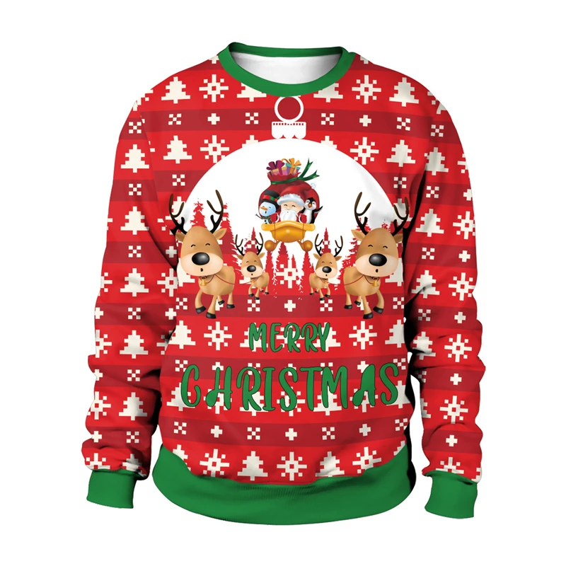 

2024 Ugly Christmas Sweater Santa Claus Printed Loose Snowflake Sweater Unisex Pullover Autumn Winter Blouses Christmas Clothes