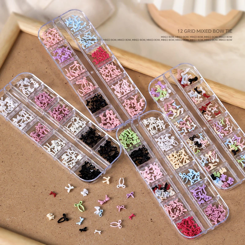 12 Grid Multiple Colors Bowknots Nail Art Charms Mini Adorable Line Bows Ties Resin Nail Decorations For DIY Earring Nail Suppli view 5
