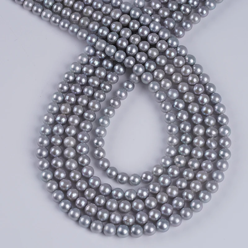 

5-6mm Gray Freshwater Akoya Round Natural Pearl Strands Wholesale Pearls Strings