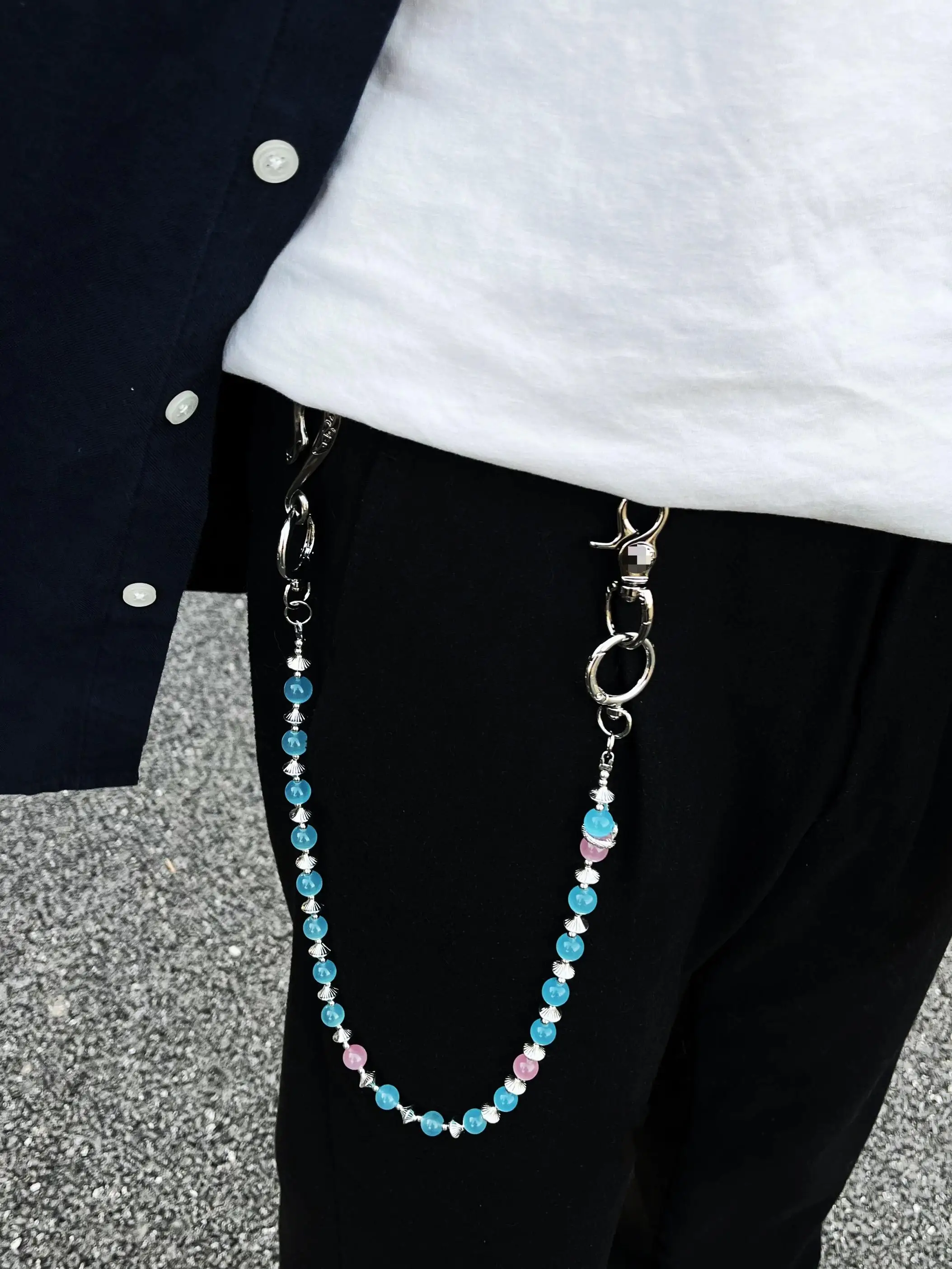 

Handmade hip-hop punk style pants chain, cat's eye stone skull necklace pendant, versatile accessory