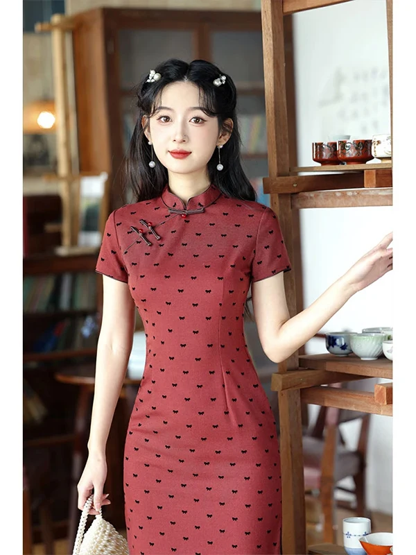 

Anclara Red Flag Robe Women's New Chinese Sle Reformed Version Spring Summer New Arrival Slimming Long Qipao Dr