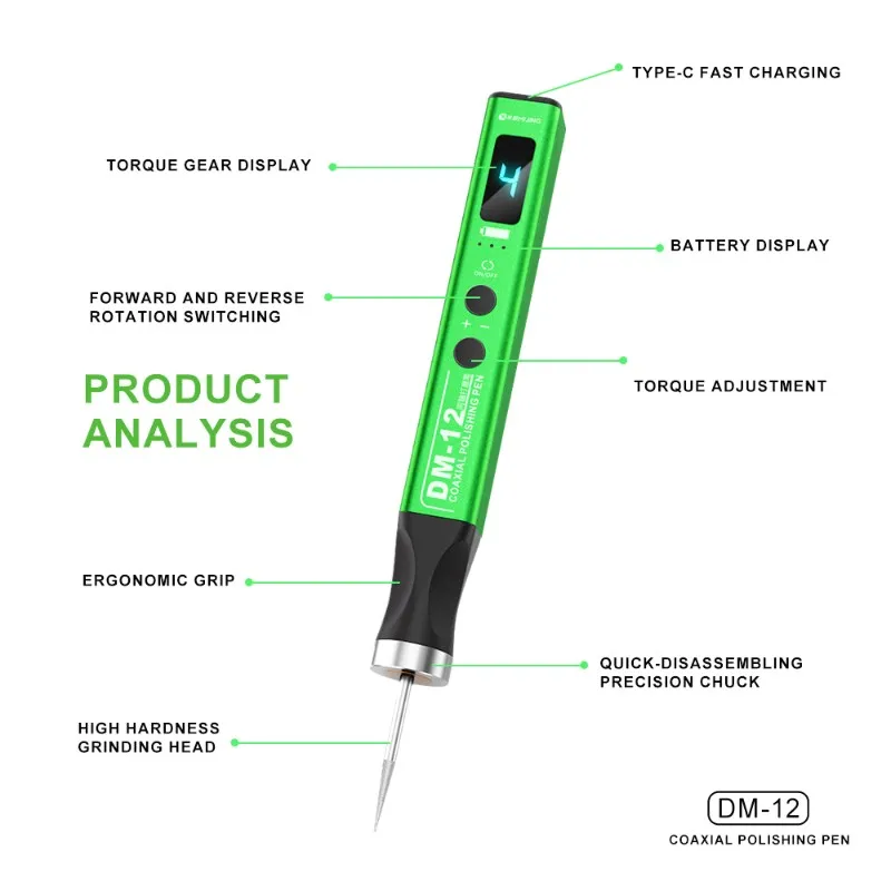 ABNL Electric Grinding Pen With 7 Grinding Heads For Mobile Repair And IC Chip Polishing Rechargeable Mini Polishing Pen