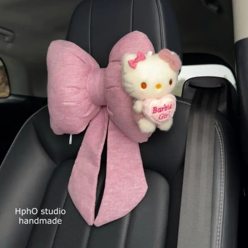 Cute Car Headrest Neck Pillow Anime Cartoon Hellokitty Kawaii Car Seat Belt Protective Cover Vehicle Mounted Decorative Supplies