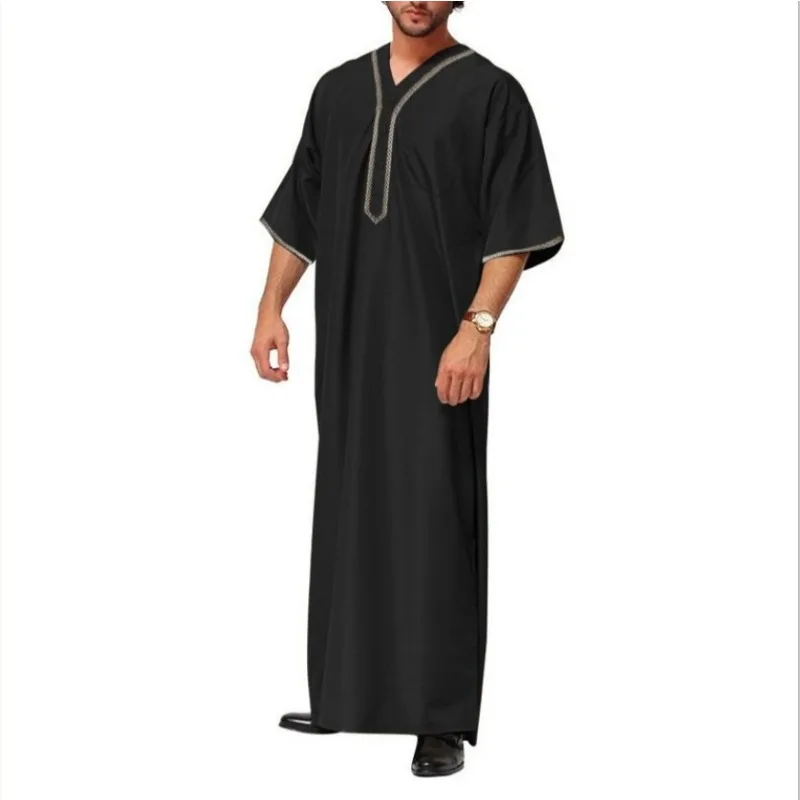 2026 New Muslim Middle Eastern Arab Malaysian Men's Loose Long Robe Button-Up Shirt