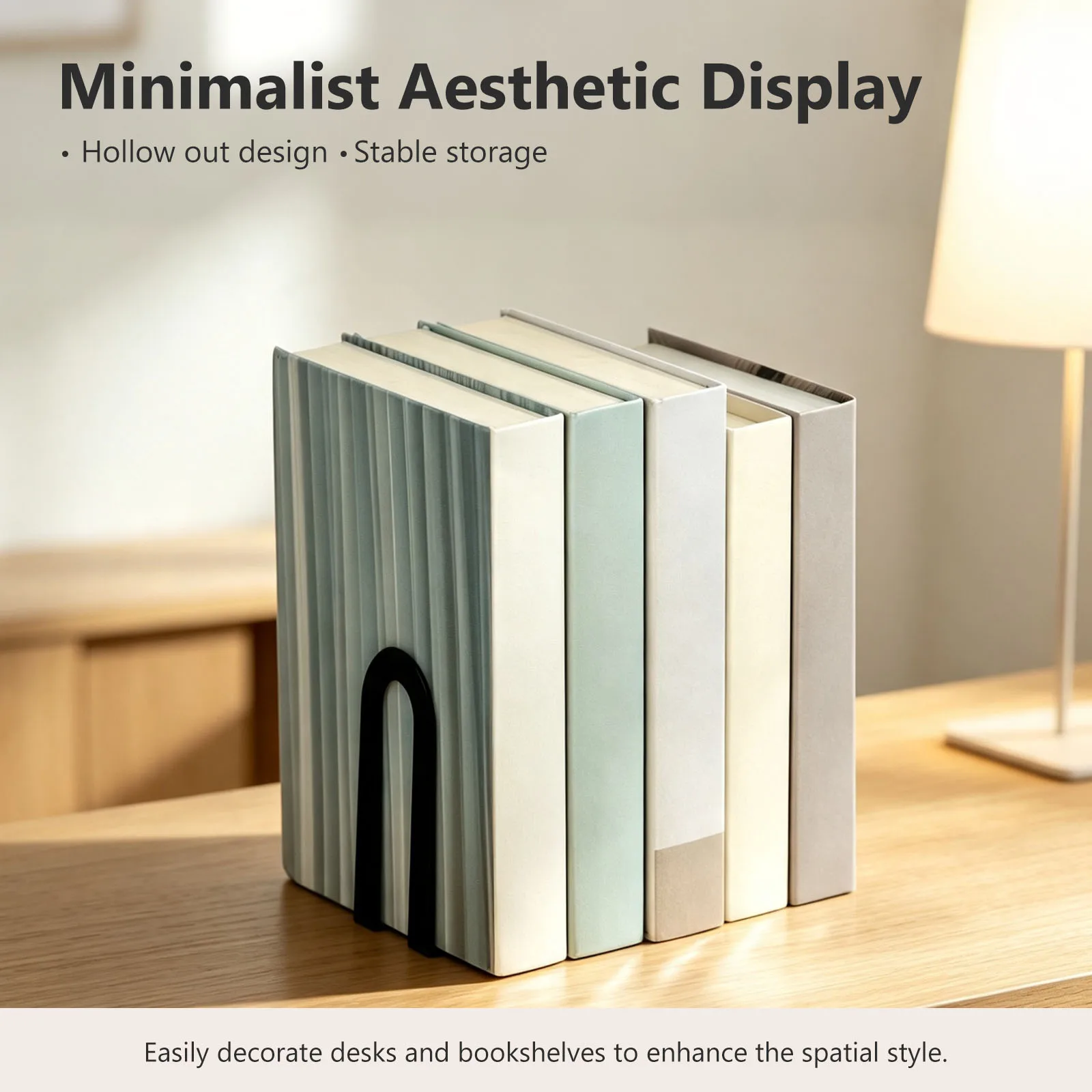 6Pcs Metal Bookends Set Minimalist Book Stopper Compact Stable Book Holder Desktop Storage Accessory for Home Office Decoration