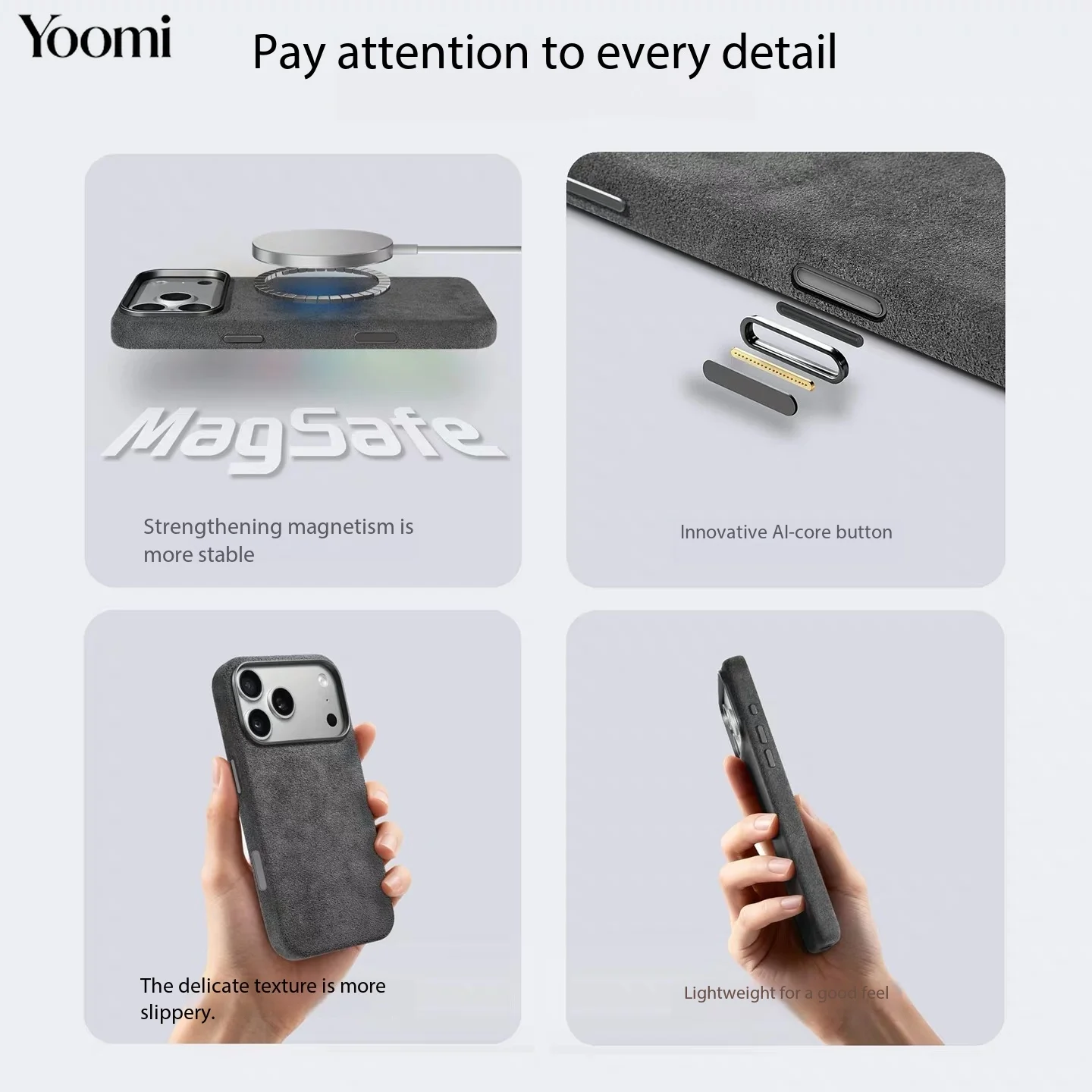 Włoskie etui magnetyczne ALCANTARA do iPhone 18 17 Pro Max z MagSafe, skórzana osłona, ochrona przycisku aparatu, etui na tył telefonu — zdjęcie produktu 5