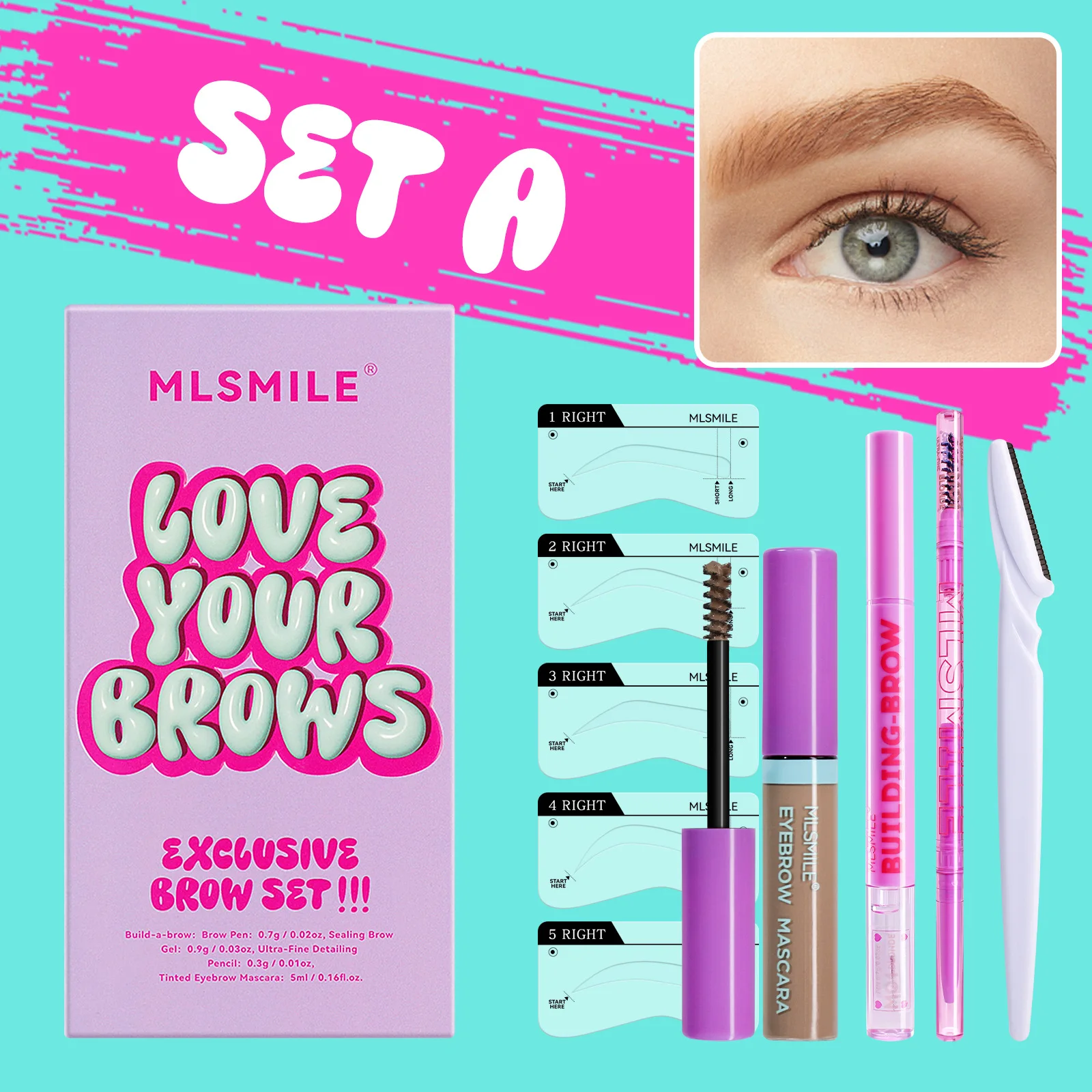 MLSMILE-EyebloggSet 2-en-1 Styling Water, Double-Head Brow Pays l, Dye Brow Liquid, Eyebloguke Knife, Card, Makeup Tool