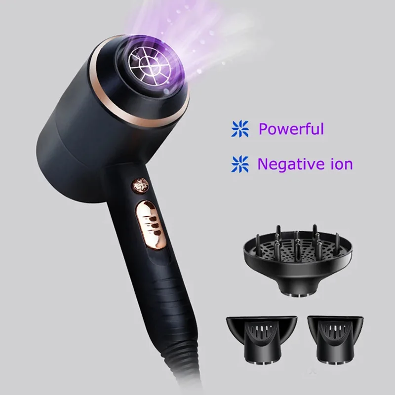 Secador de cabelo, secador de cabelo profissional de 1700 W para secagem rápida, com concentrador e difusor de secador de cabelo, 5 velocidades e 2 configurações de calor