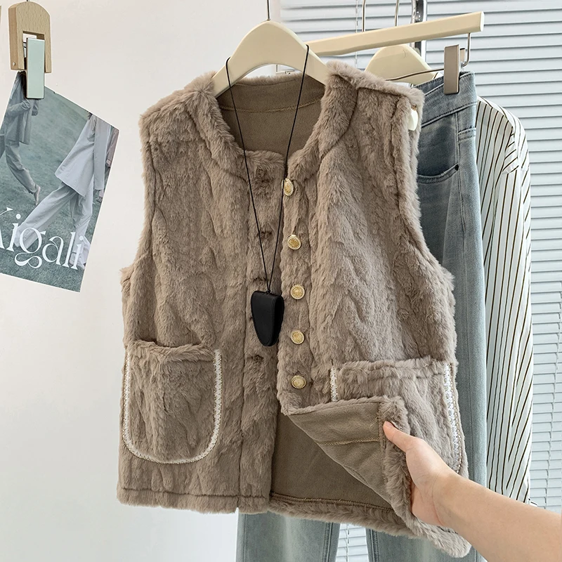 Lightweight Warmth Faux Flower Embossed Loose Fit Sleeveless Vest Top Women's Fashion Outerwear Casual Versatile Style